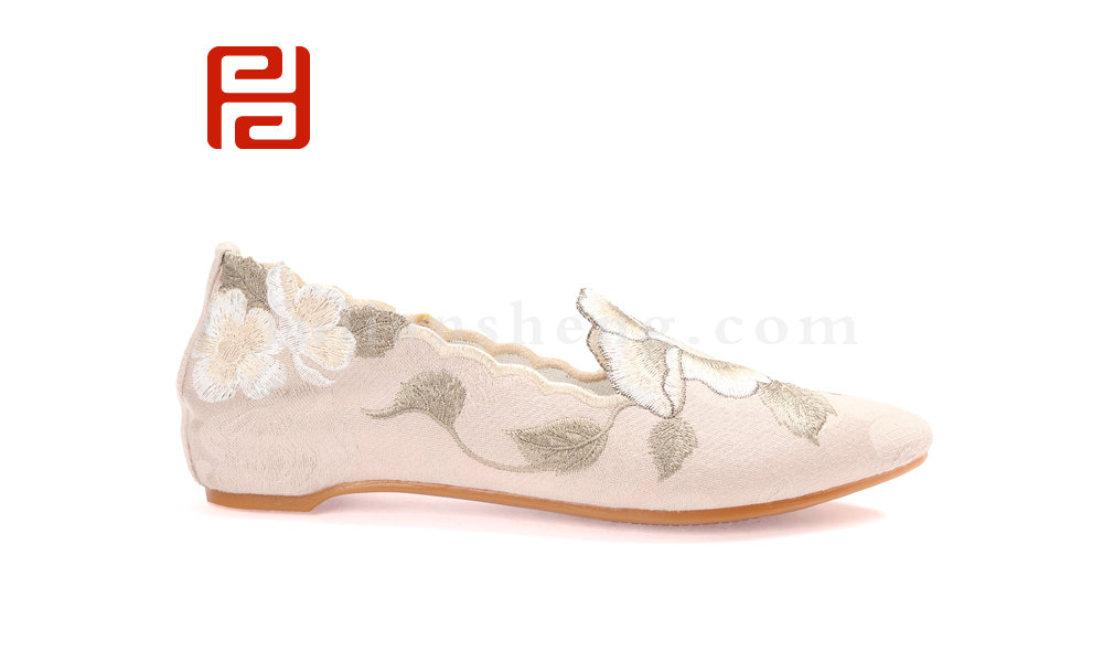 福連升2020春時尚休閑民族風3D刺繡亞麻布面女單鞋圖片