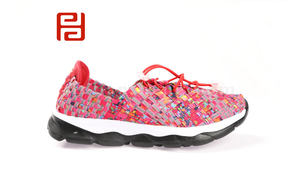 福連升時尚休閑女鞋潮流編織彈力面炫彩拼色女鞋圖片