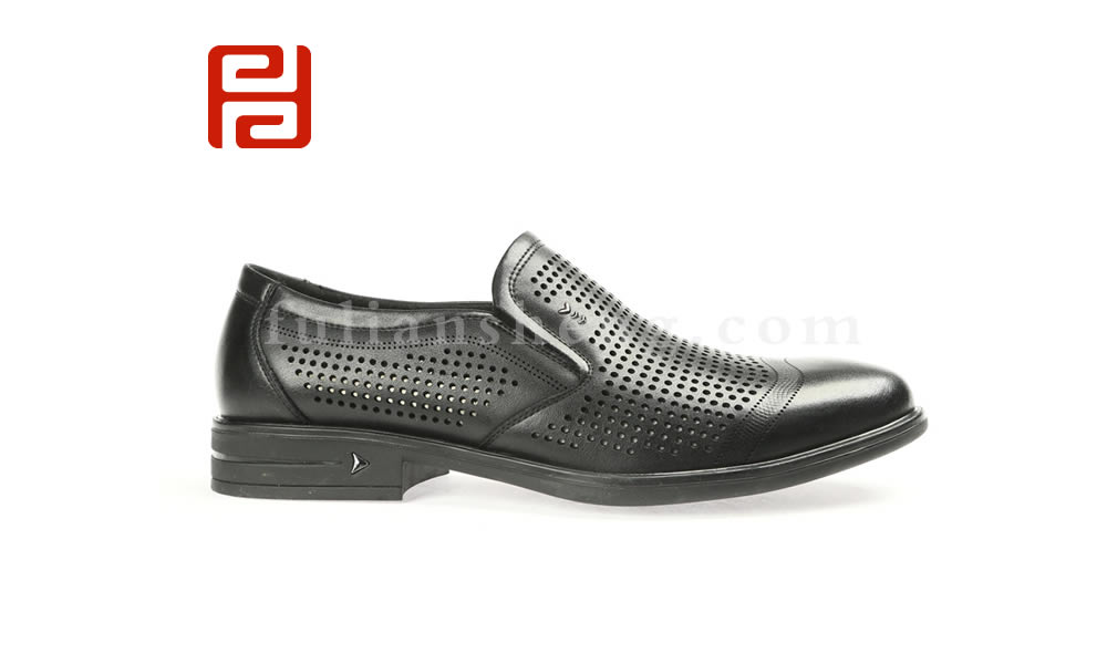 福連升休閑皮鞋 男夏季真皮透氣一腳蹬鏤空商務工作男鞋圖片