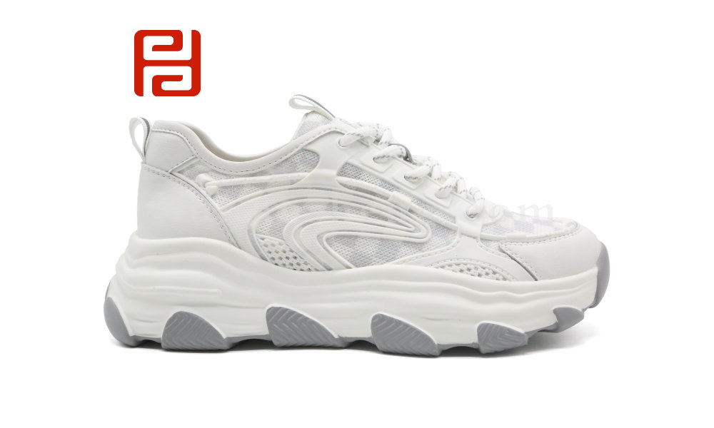 福連升夏季時尚運動女鞋棋盤格拼色老爹鞋