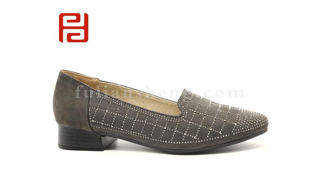 福連升休閑鞋工裝鞋一腳蹬單鞋低粗跟尖頭女鞋水鉆淺口媽媽鞋