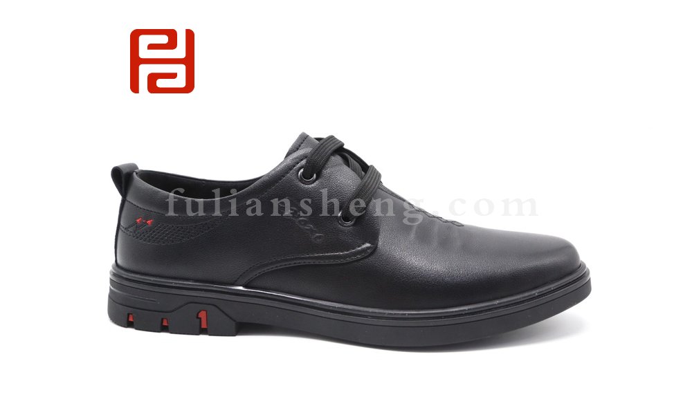 福連升商務(wù)休閑男鞋黑色系帶工作舒適皮鞋圖片